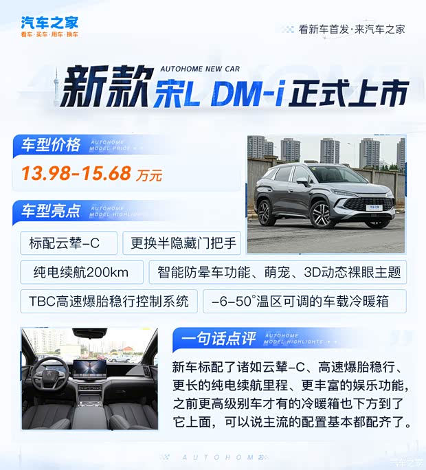 2026款比亚迪宋L DM-i正式上市 售13.98万起 纯电续航提升至200km